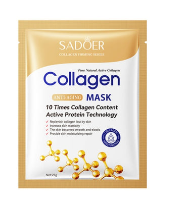Collagen Anti Wrinkle Facial Mask packaging with collagen, anti-aging, and skincare benefits for smoother skin.