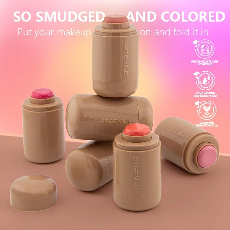 3-in-1 Cheek Lip Tinted Moistured Blush in stacked containers, showcasing vibrant colors and a versatile makeup solution.