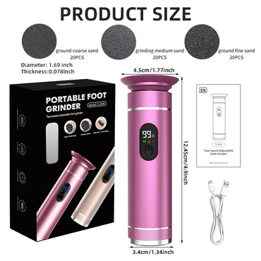 Electric Aluminum Foot Callus Remover Grinder Tool with product size specifications and design features.