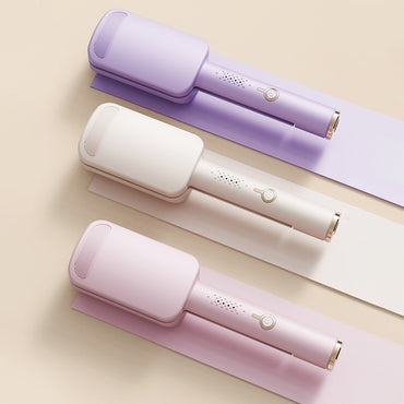 Water Ripple Hair Curler for Big Waves & Volume in lavender and white colors on a pastel background.