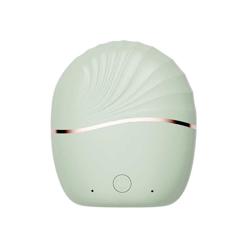 Mini Portable Hair Straightener design with shell pattern in light green color, featuring a gold accent and button.