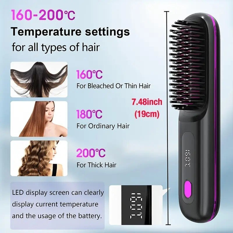Portable Cordless Hair Straightener USB Rechargeable with adjustable temperature settings for all hair types