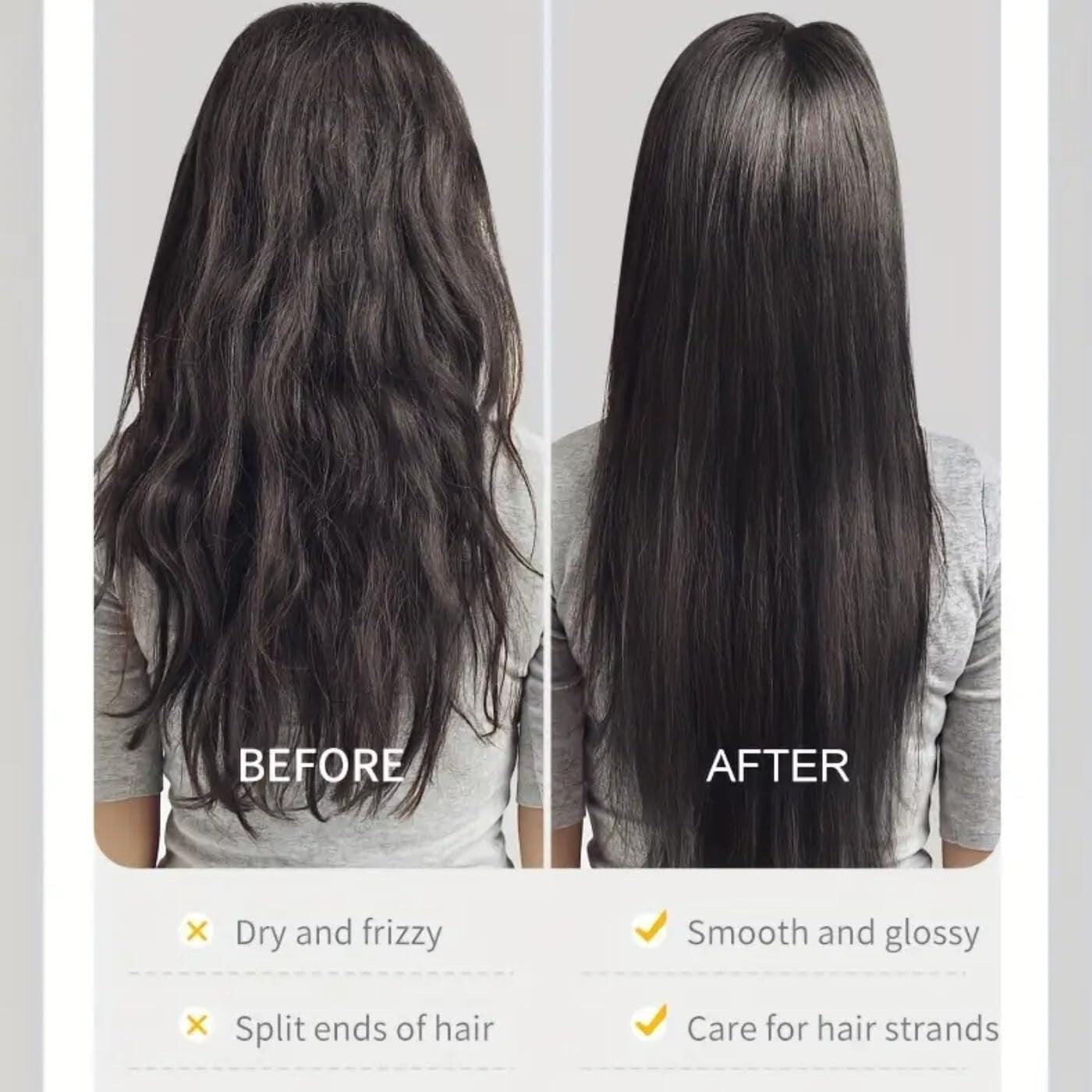 Before and after using Portable Cordless Hair Straightener USB Rechargeable for smooth and glossy hair styling.