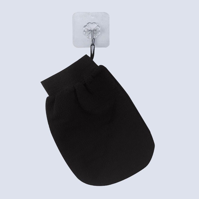 Scrub Exfoliating Gloves for Deep Cleansing & Smooth Skin hanging on a hook against a light background.