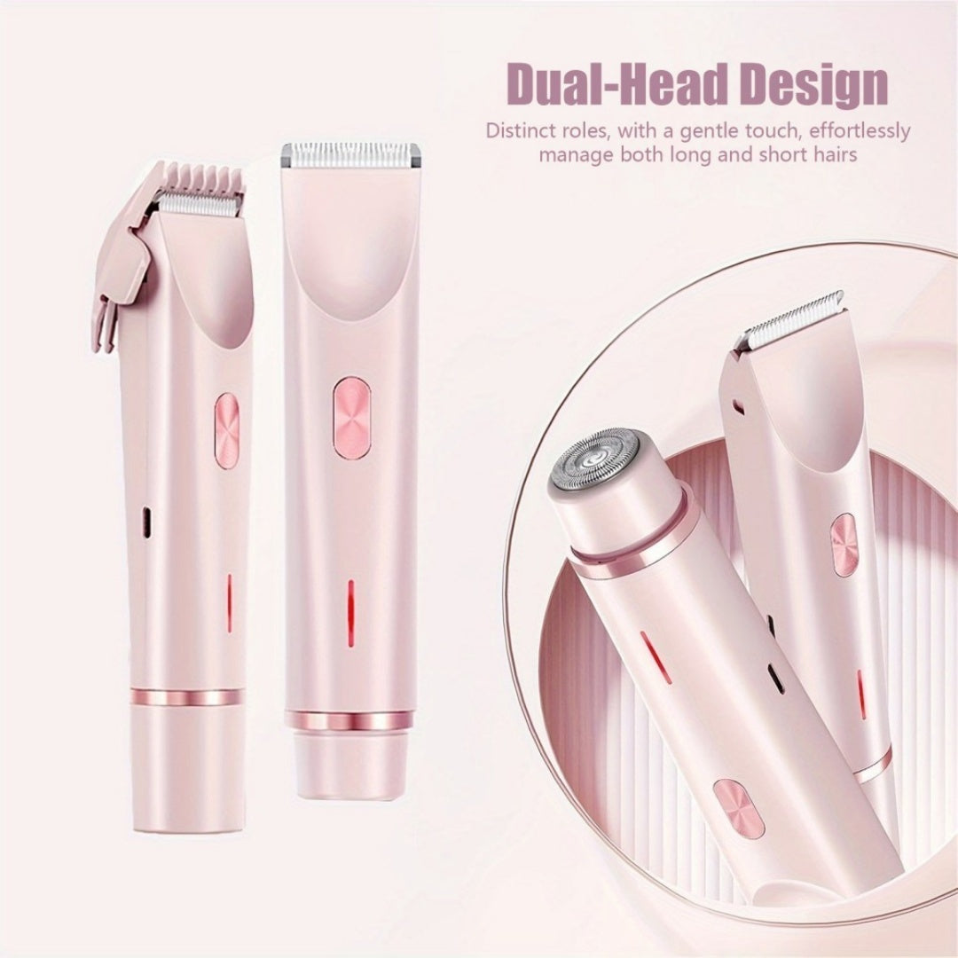 2-in-1 Electric Razor for Women with dual-head design for managing long and short hair effortlessly.