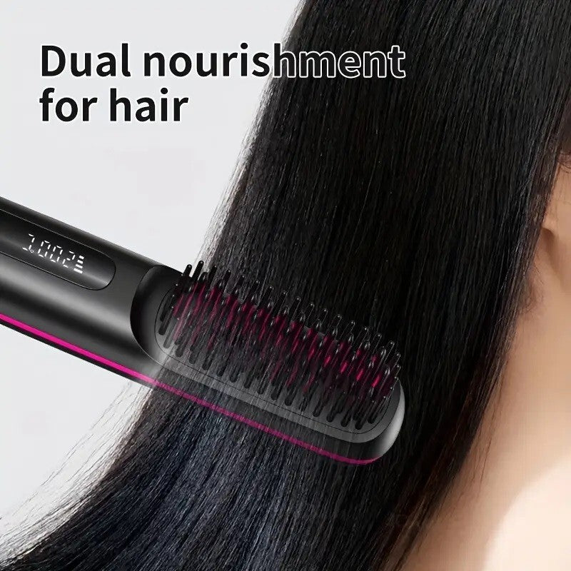Portable Cordless Hair Straightener USB Rechargeable smoothing hair with dual nourishment feature.