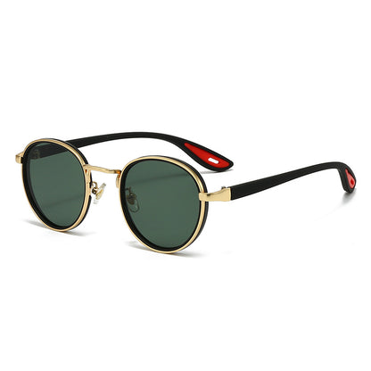 Vintage designer outdoor sunglasses with gold frame and dark lenses, perfect for retro style and outdoor activities.