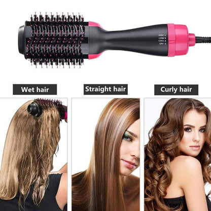 Hot Air Hair Dryer Brush & Volumizer used on wet, straight, and curly hair for versatile styling options.