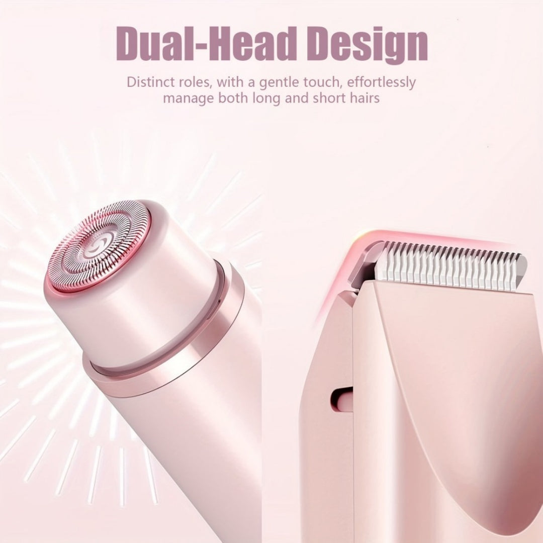 2-in-1 Electric Razor for Women featuring dual-head design for precision on long and short hairs.