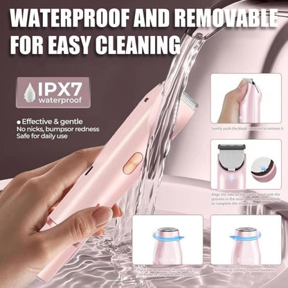 2-in-1 Electric Razor for Women showcasing waterproof design and easy cleaning features.