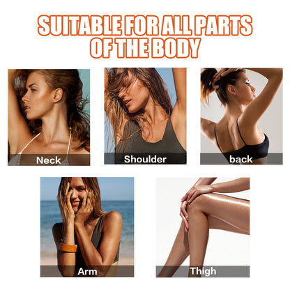 Image showing the Intensive Tanning Gel Body Bronzer Even Skin Tone suitable for all parts of the body: neck, shoulder, back, arm, and thigh.