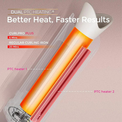 Automatic Rotating Curling Iron for Long Hair featuring dual PTC heating for better heat and faster results.