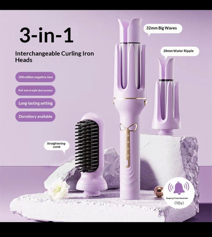 3-in-1 Interchangeable Curling Hair Stick for Effortless Curls & Hair Styling with various heads and features.
