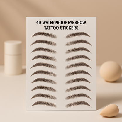 4D Waterproof Eyebrow Tattoo Stickers displayed on a white sheet, showcasing various eyebrow designs for easy application.