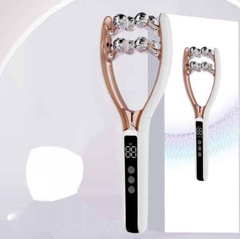 Facial Massager for Face and Neck shown with ergonomic design and LED display, enhancing beauty routine.