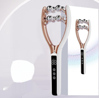 Facial Massager for Face and Neck shown with ergonomic design and LED display, enhancing beauty routine.