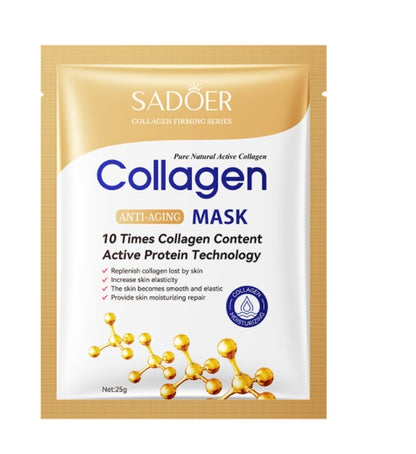 Collagen Anti Wrinkle Facial Mask packaging with collagen, anti-aging, and skincare benefits for smoother skin.