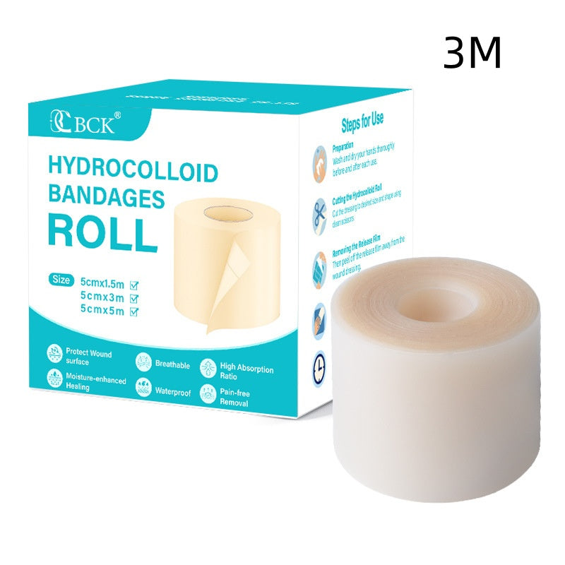Hydrocolloid Roll Acne Patch for Blemish & Skin Care by BCK, packaging with bandages roll shown alongside.