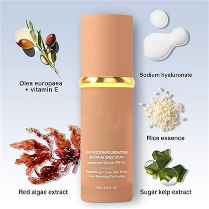 Color Changing 4 in 1 Foundation product image showcasing moisturizing ingredients and sunscreen benefits.