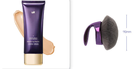 Body Coverage Perfector for Smooth Even Looking Skin and makeup brush for flawless application.