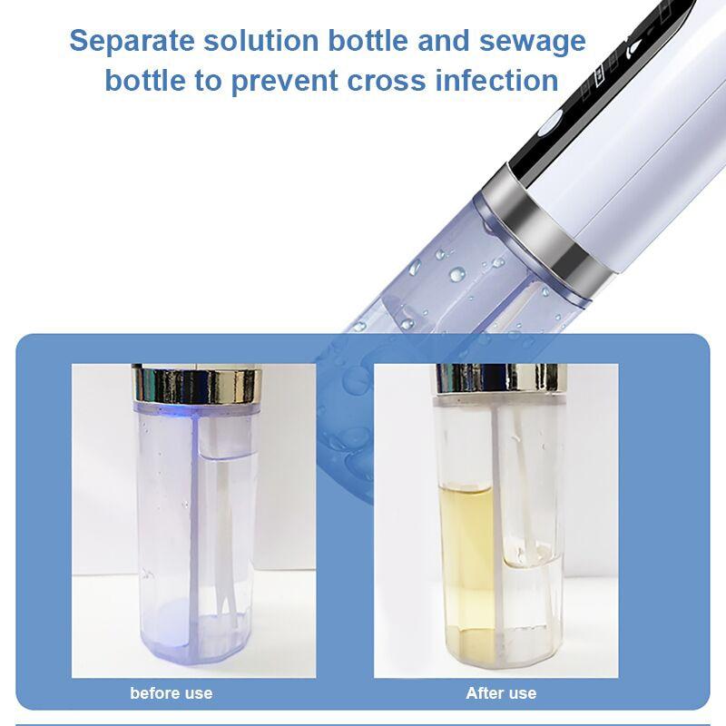 Image showing separate solution and sewage bottles of Electric Blackhead Vacuum Remover to prevent cross infection.