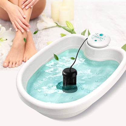 Ionic Detox Foot Spa Cleanse Machine in use with serene water and feet, promoting relaxation and wellness at home.
