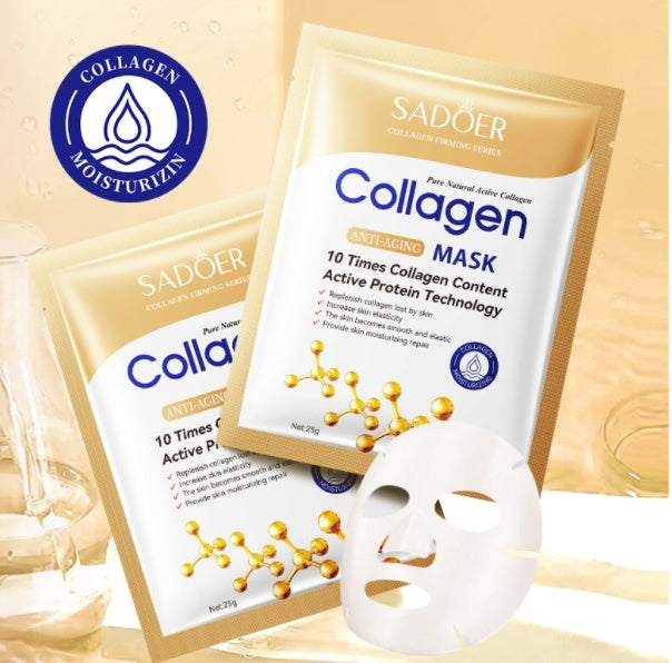 Collagen Anti Wrinkle Facial Mask packaging showing a moisturizing, anti-aging skincare solution for glowing skin.