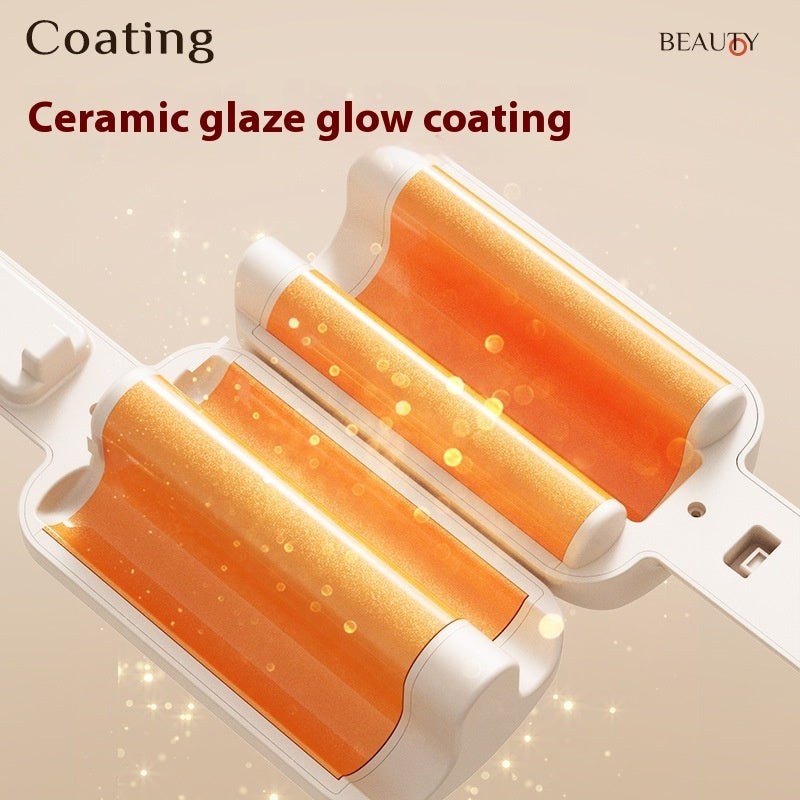 Close-up of Ceramic glaze glow coating on Water Ripple Hair Curler for Big Waves & Volume.