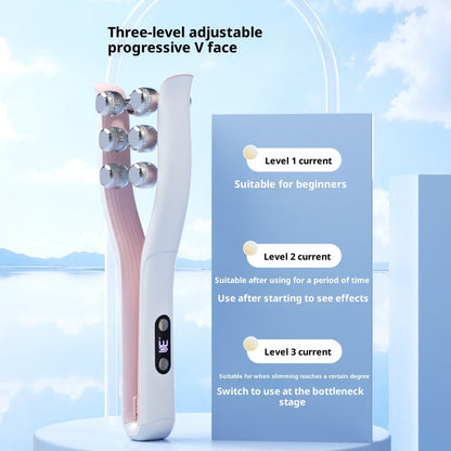 FaceSculpt EMS Microcurrent Face Lifting Beauty Roller with three-level adjustable settings for progressive facial lifting.