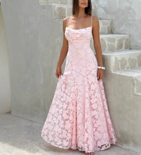 Fashion Off-Shoulder Tube Top Fishtail Dress showcasing a stylish design in pink for elegant occasions.