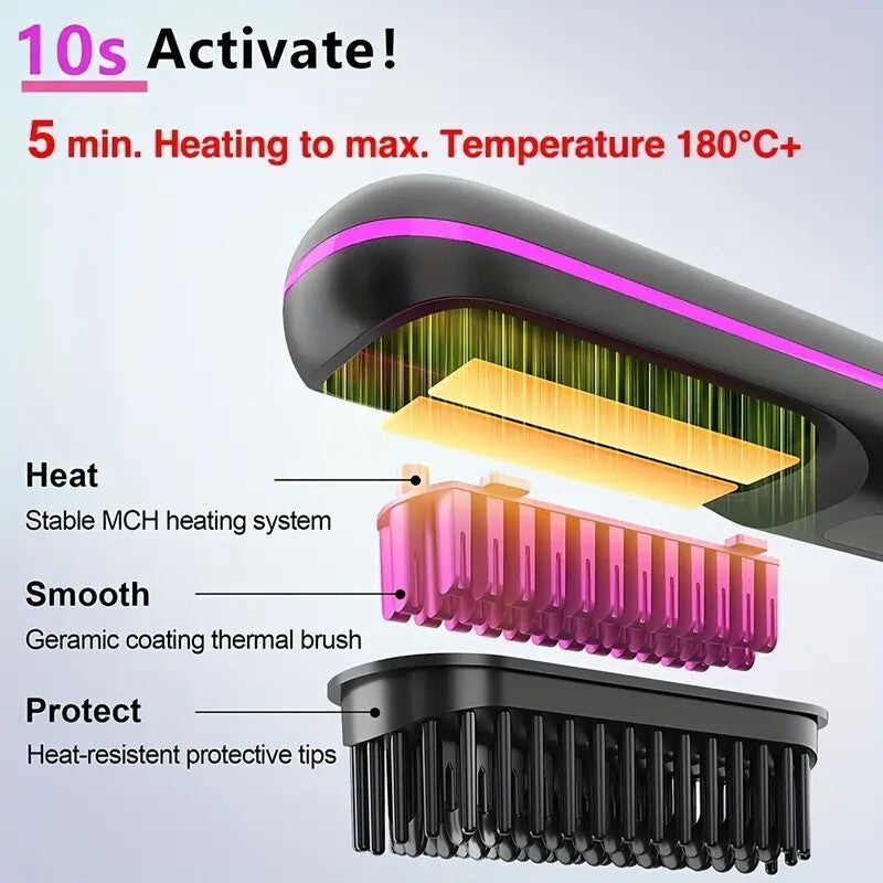 Portable Cordless Hair Straightener USB Rechargeable features a fast heating system with a ceramic coating for smooth styling.