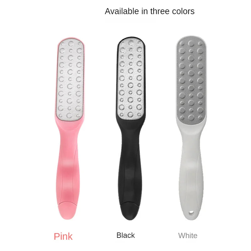 Double-Sided Foot Callus Remover Tool available in pink, black, and white colors for effective foot care.