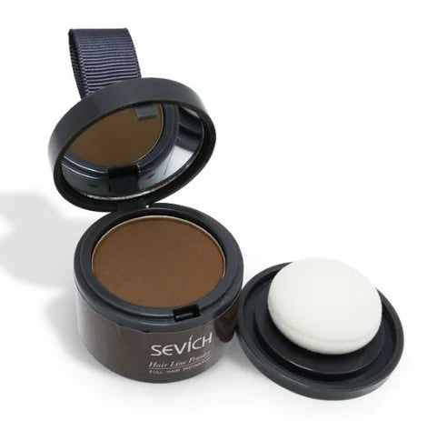 Sevich Hairline Repair Filling Powder in a compact with a sponge applicator open.