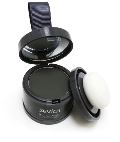 Sevich Hairline Repair Filling Powder in a sleek container with applicator puff, ideal for hairline touch-ups.