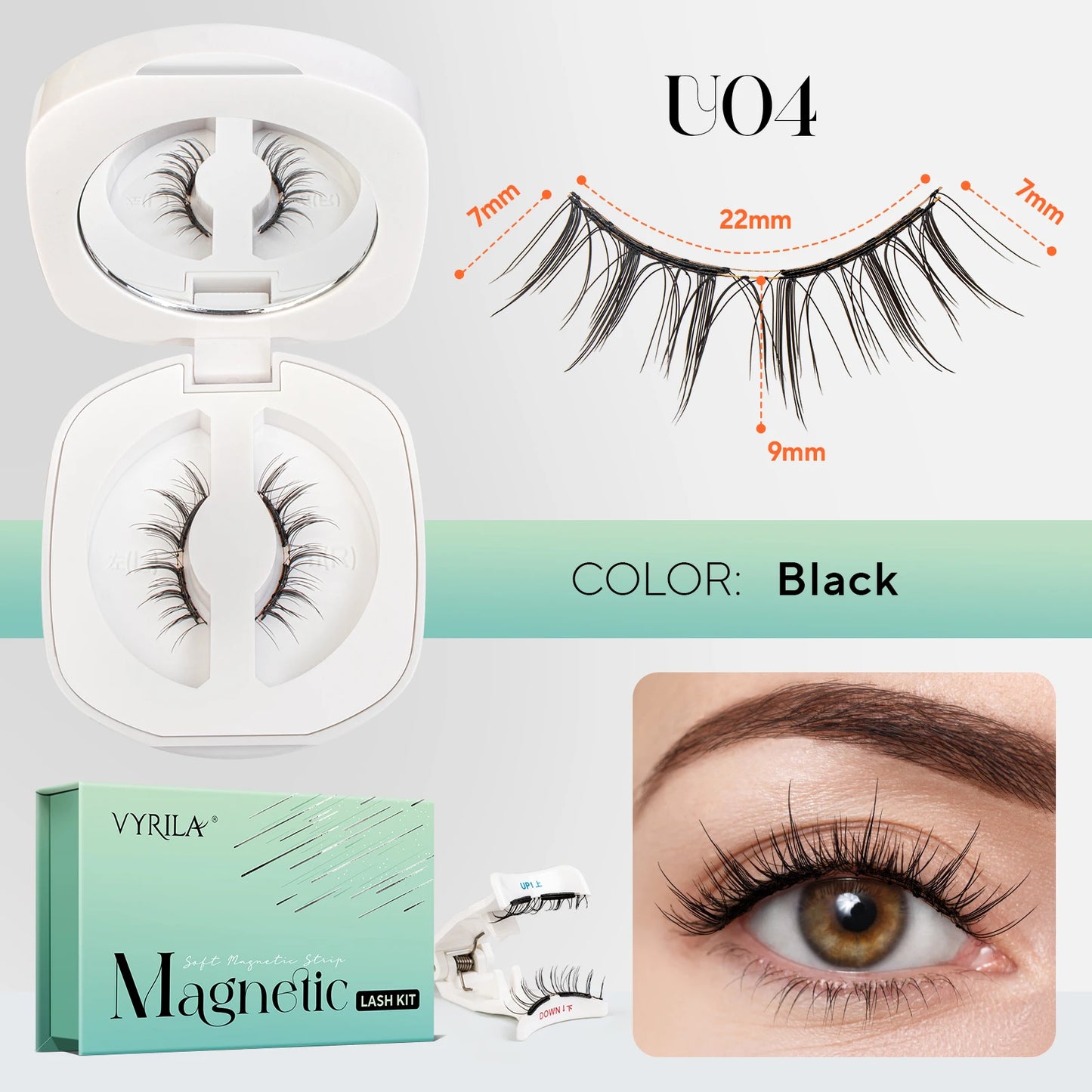Magnetic Eyelashes Reusable Natural Look False Lashes in black color with a soft design and easy applicator.