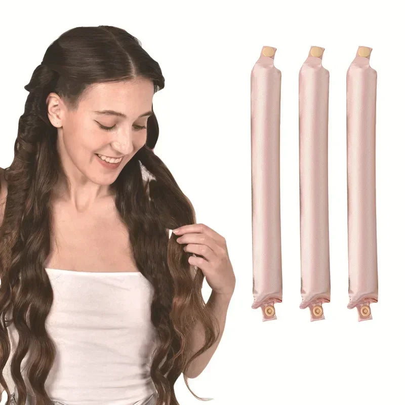 Heatless Hair Curler Curling Rod Headband with three curling rods for heat-free beautiful curls.