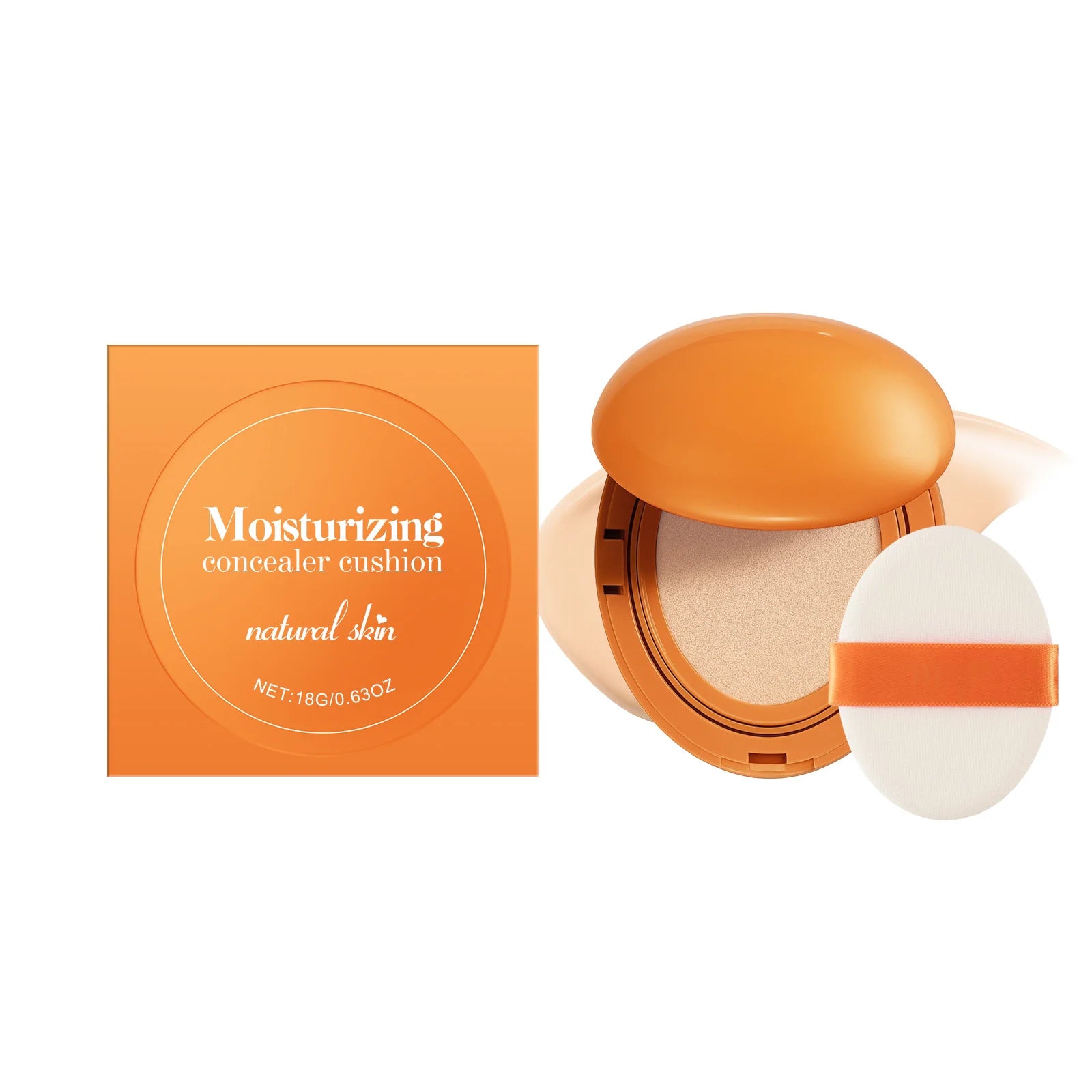 Lightweight Concealer Hydrating Liquid Foundation in orange compact with sponge applicator for a natural finish.