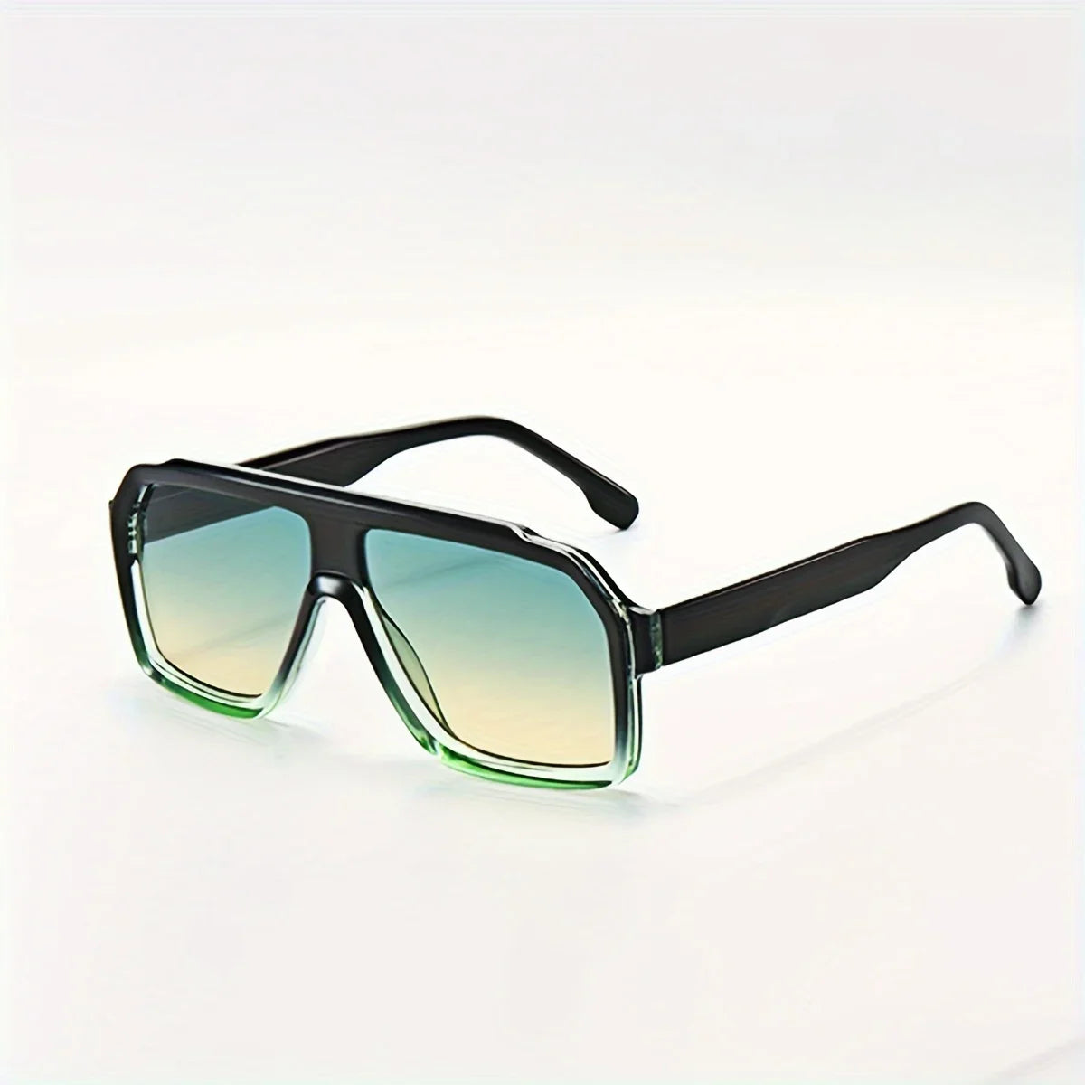 Raven Retro Sunglasses Vintage UV Protection Eyewear with black and green gradient lenses.
