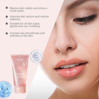 Collagen Night Wrapping Sleeping Mask enhances skin vitality and softness, suitable for all skin types for overnight care.
