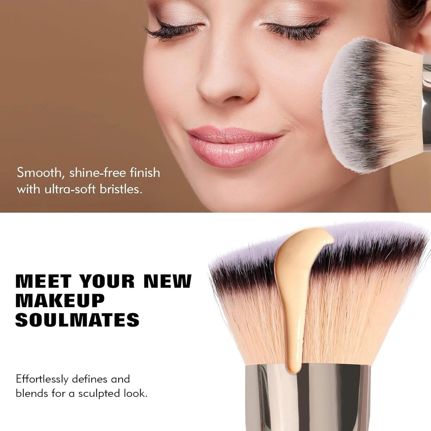 Dual Ended Foundation Brush for Liquid Powder showcasing ultra-soft bristles for flawless makeup application.