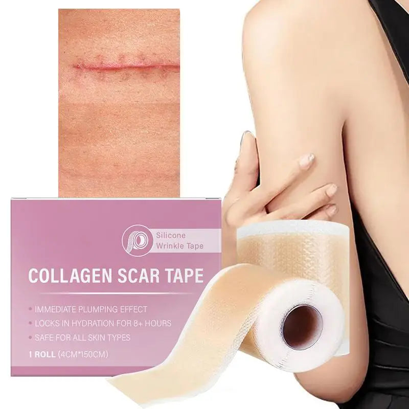 Reusable Silicone Collagen Sheets for Wrinkle & Fine Lines with Collagen Scar Tape for hydration and plumping effect.