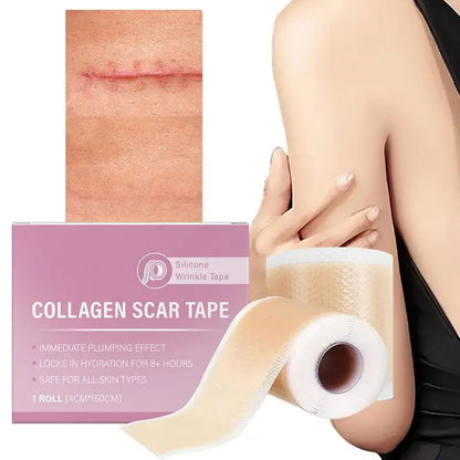 Reusable Silicone Collagen Sheets for Wrinkle & Fine Lines with Collagen Scar Tape for hydration and plumping effect.