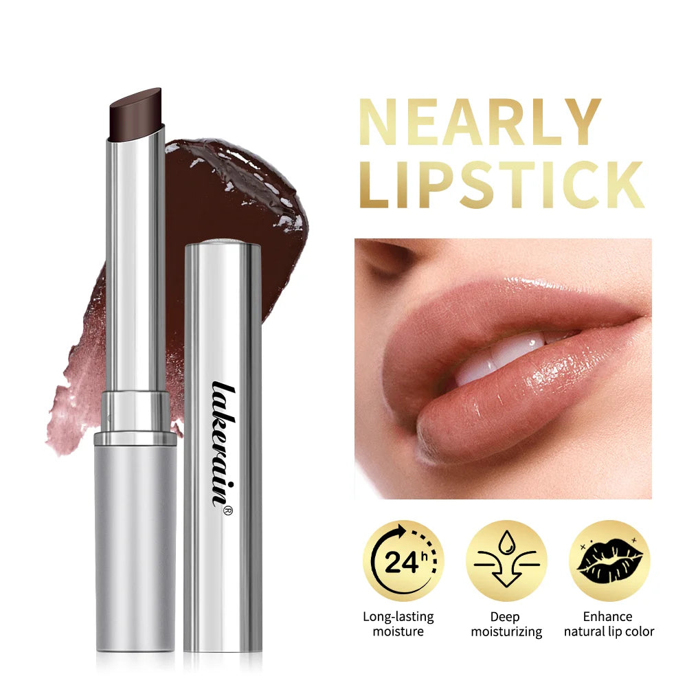 Long Lasting Moisturizing Lipstick in a sleek tube, showcasing deep color and glossy finish for fuller lips.