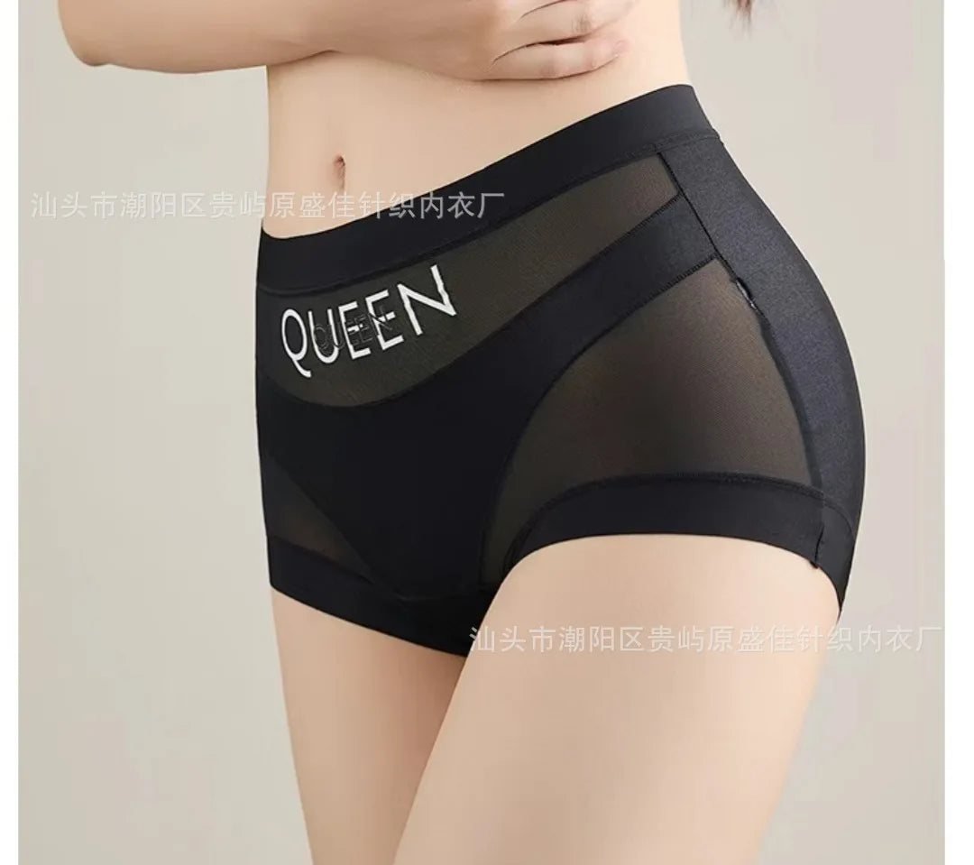 Lift Hip and Tummy Breathable Mesh Sexy Panties in black with 'QUEEN' text on the waistband.
