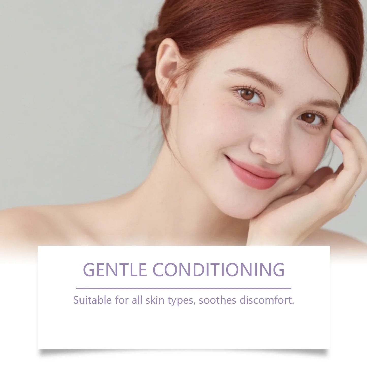 Brightening Kojic Acid Turmeric Toner model showcasing gentle conditioning for all skin types, soothing discomfort.