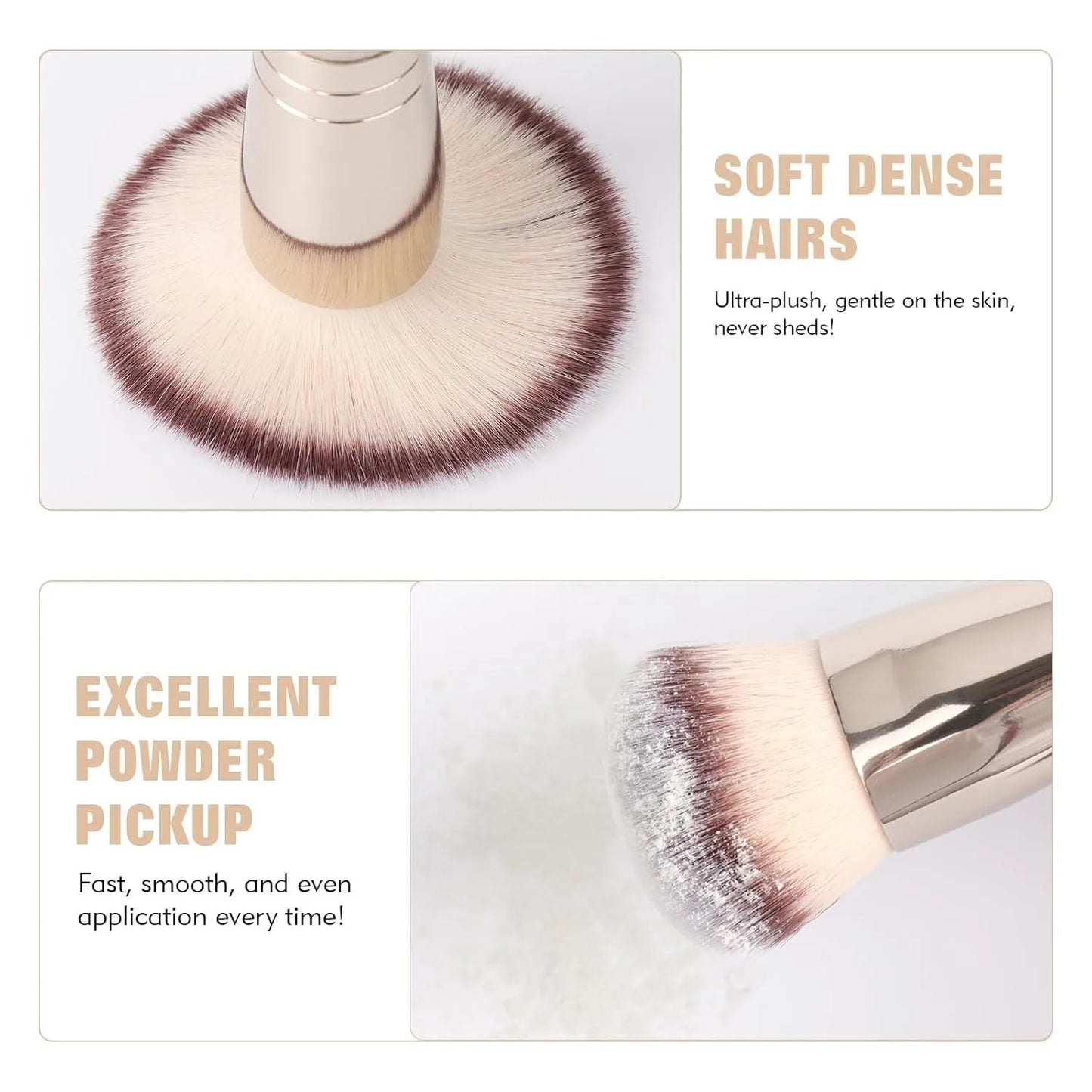 Close-up of Dual Ended Foundation Brush for Liquid Powder highlighting soft dense hairs and excellent powder pickup.