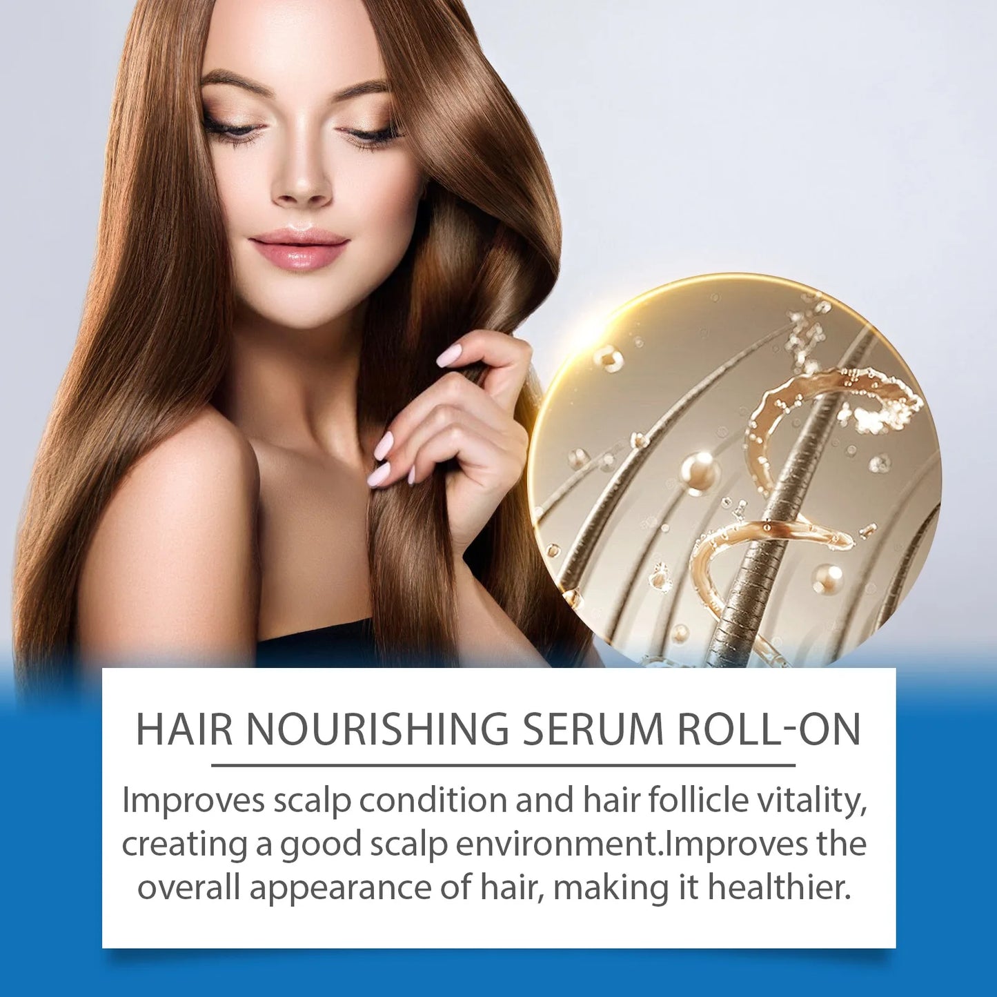 Aparthy Hair Growth Roll on Serum shown with a model, highlighting healthy, nourished hair and scalp care.