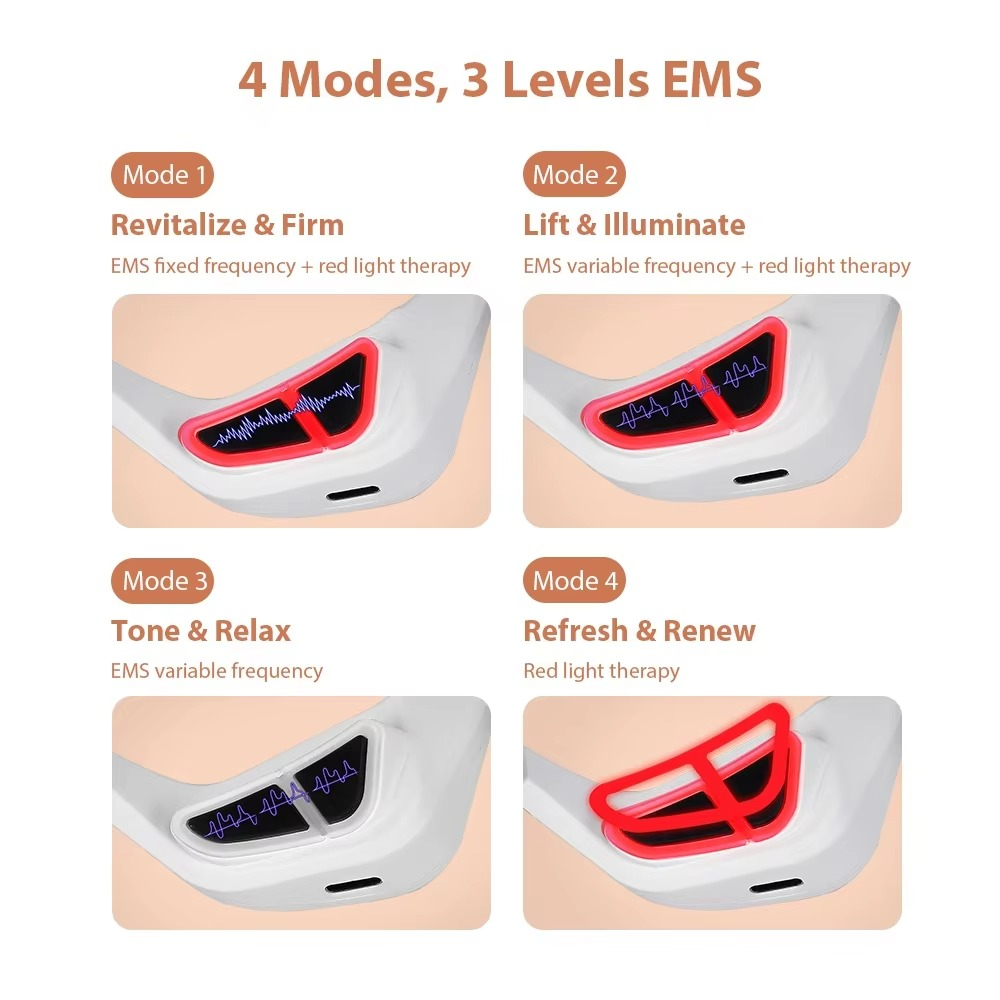 RevitalEyes Under-Eye Red Light Therapy features 4 modes and 3 levels of EMS for eye care enhancement.