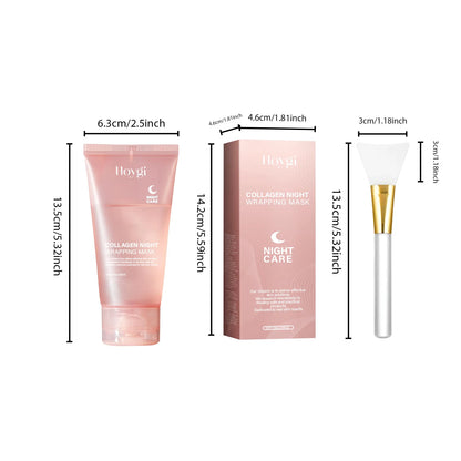 Collagen Night Wrapping Sleeping Mask packaging and applicator, ideal for overnight skincare routine.