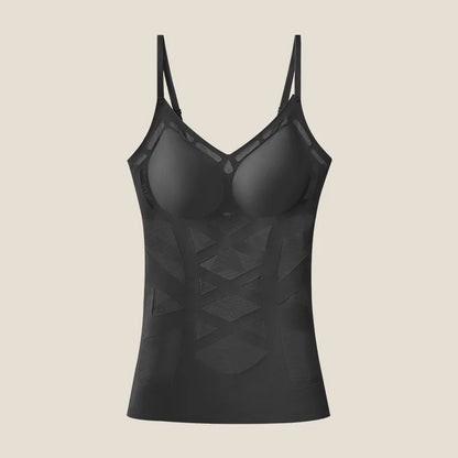 Seamless Mesh Cross Back Vest Women's Shapewear in black color with stylish design and supportive structure.